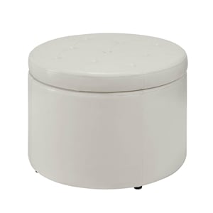 Convenience Concepts Designs4Comfort Round Shoe Ottoman in Ivory Faux Leather