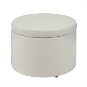 convenience concepts designs4comfort round shoe ottoman in ivory faux leather