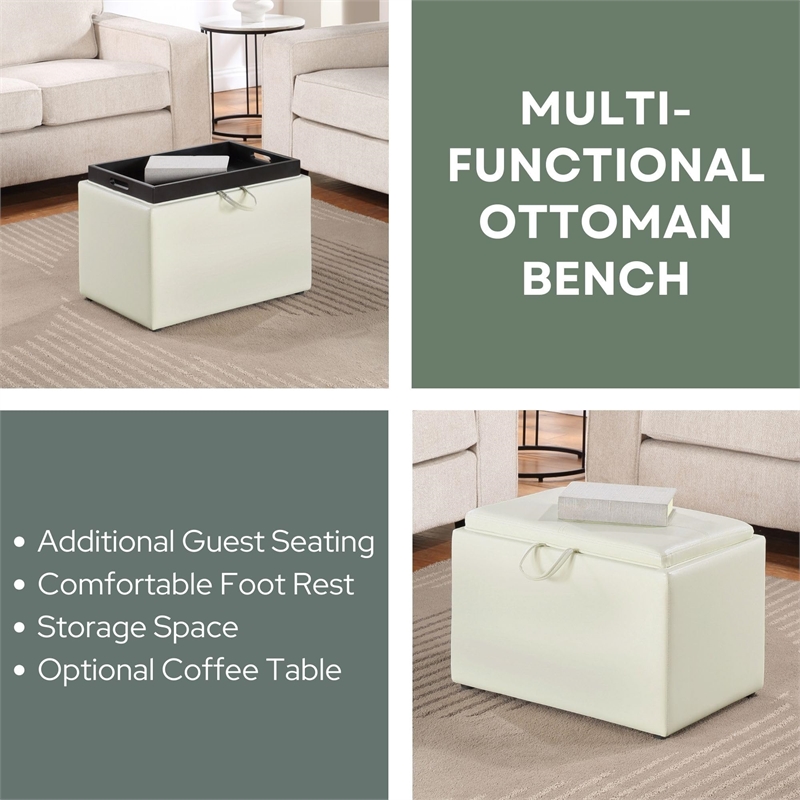 Convenience Concepts Designs4Comfort Accent Storage Ottoman White Faux Leather