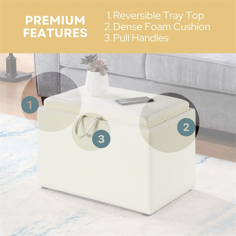 Convenience Concepts Designs4Comfort Accent Storage Ottoman White Faux Leather