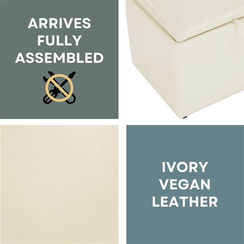 Convenience Concepts Designs4Comfort Accent Storage Ottoman White Faux Leather