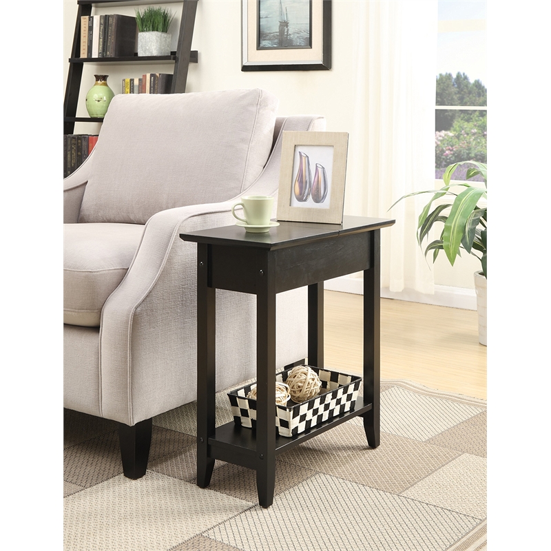 Convenience Concepts American Heritage Flip Top End Table in Black Wood Finish