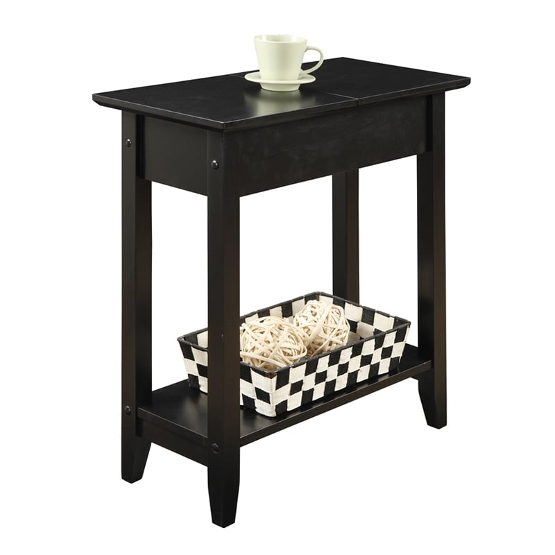 Convenience Concepts American Heritage Flip Top End Table in Black Wood Finish