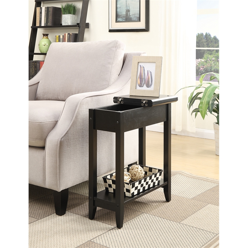 Convenience Concepts American Heritage Flip Top End Table in Black Wood Finish