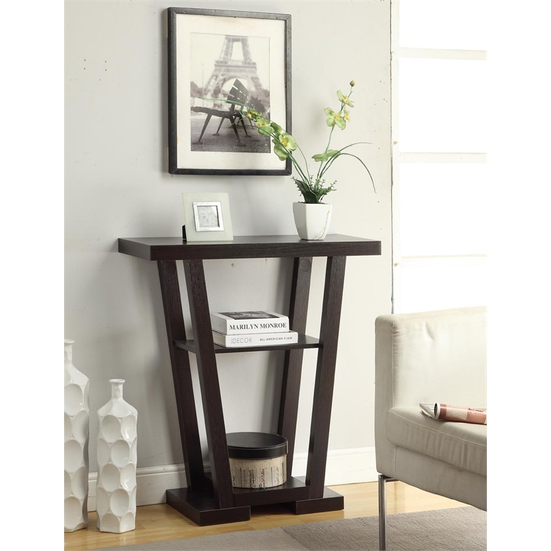 Convenience Concepts Newport V Console in Espresso Wood Finish with Two Shelves