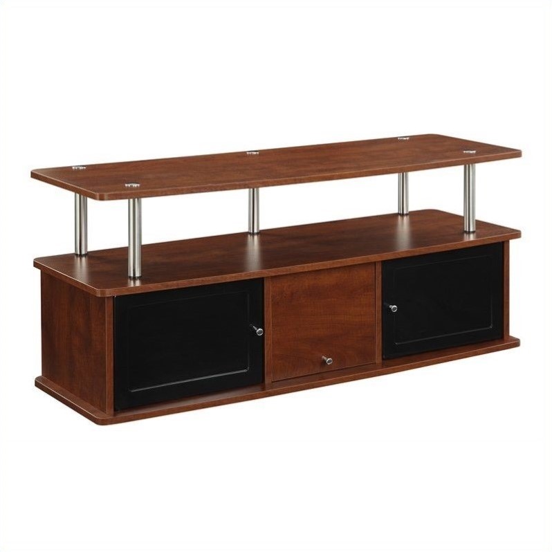 Designs2Go TV Stand with Three Cabinets in Cherry and Black Wood Finish