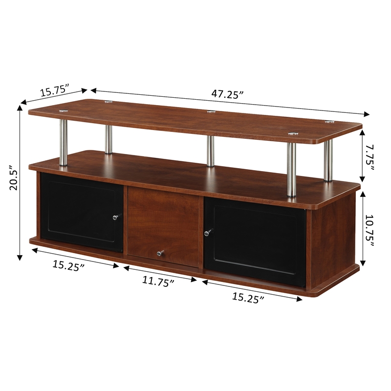 Designs2Go TV Stand with Three Cabinets in Cherry and Black Wood Finish
