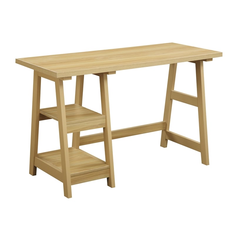 Convenience Concepts Designs2Go Trestle Desk in Off White Light Oak Wood Finish