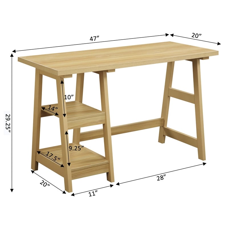 Convenience Concepts Designs2Go Trestle Desk in Off White Light Oak Wood Finish