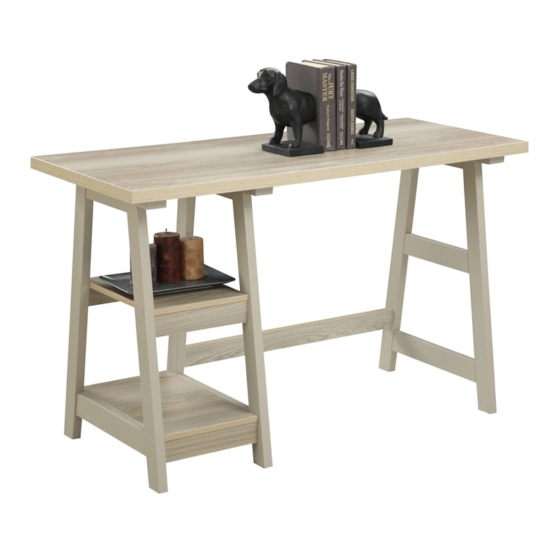Convenience Concepts Designs2Go Trestle Desk in Weathered White Wood Finish