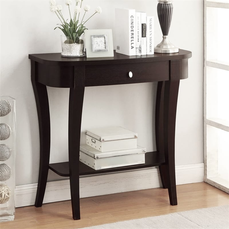 Convenience Concepts Newport Console Table in  Mahogany Espresso Wood Finish