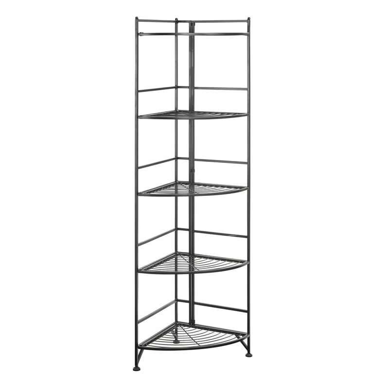 Convenience Concepts Designs2Go 5-Tier Folding Metal Corner Shelf in Black Metal