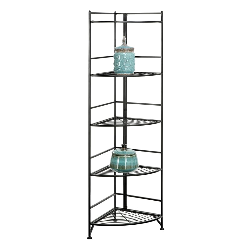 Convenience Concepts Designs2Go 5-Tier Folding Metal Corner Shelf in Black Metal