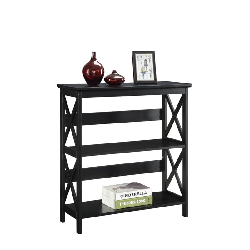 Convenience Concepts Oxford 3-Shelf Bookcase in Glossy Black Wood Finish