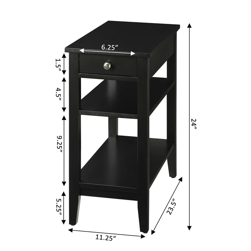 American Heritage Three-Tier End Table with Drawer in Black Wood Finish