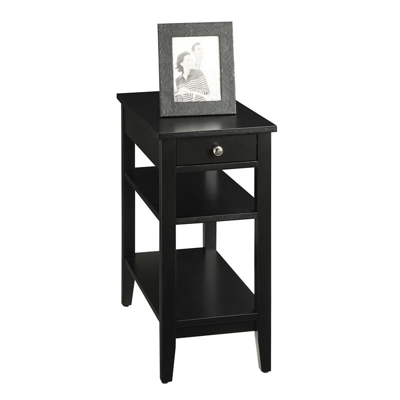 American Heritage Three-Tier End Table with Drawer in Black Wood Finish
