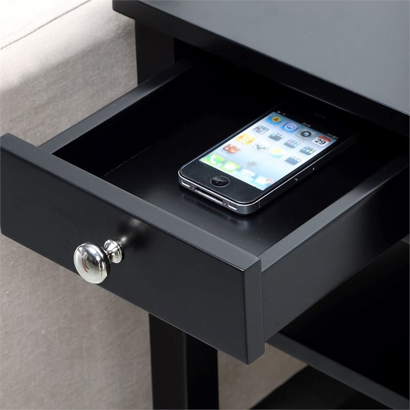 American Heritage Three-Tier End Table with Drawer in Black Wood Finish