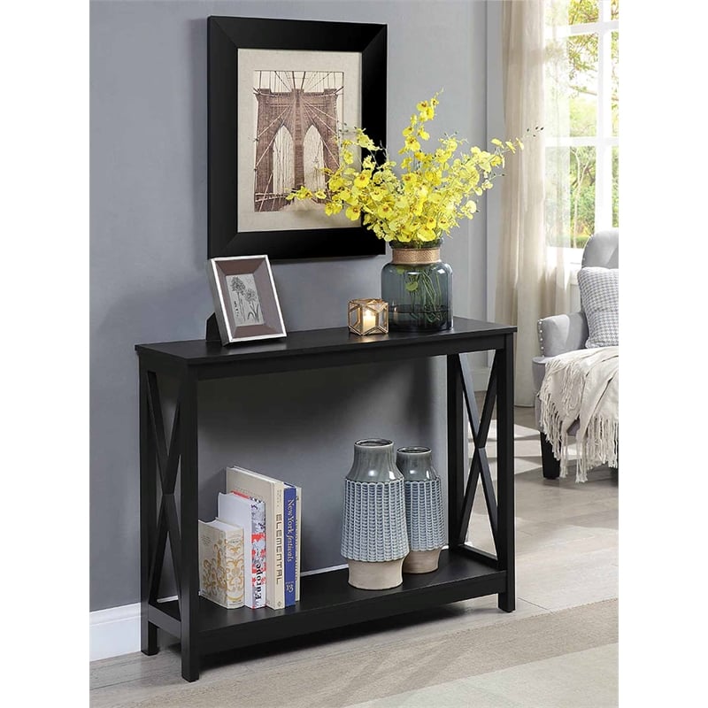 Convenience Concepts Oxford Rectangular Console Table in Black Wood Finish