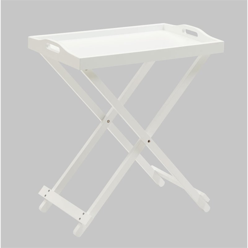 Designs2Go Folding Tray Table in White Solid Wood Finish with Handles