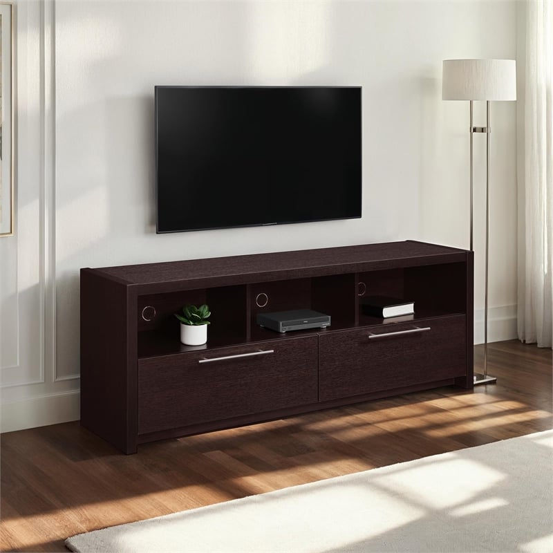 Newport Marbella 60-inch TV Stand with Cabinets and Shelves in Espresso Wood