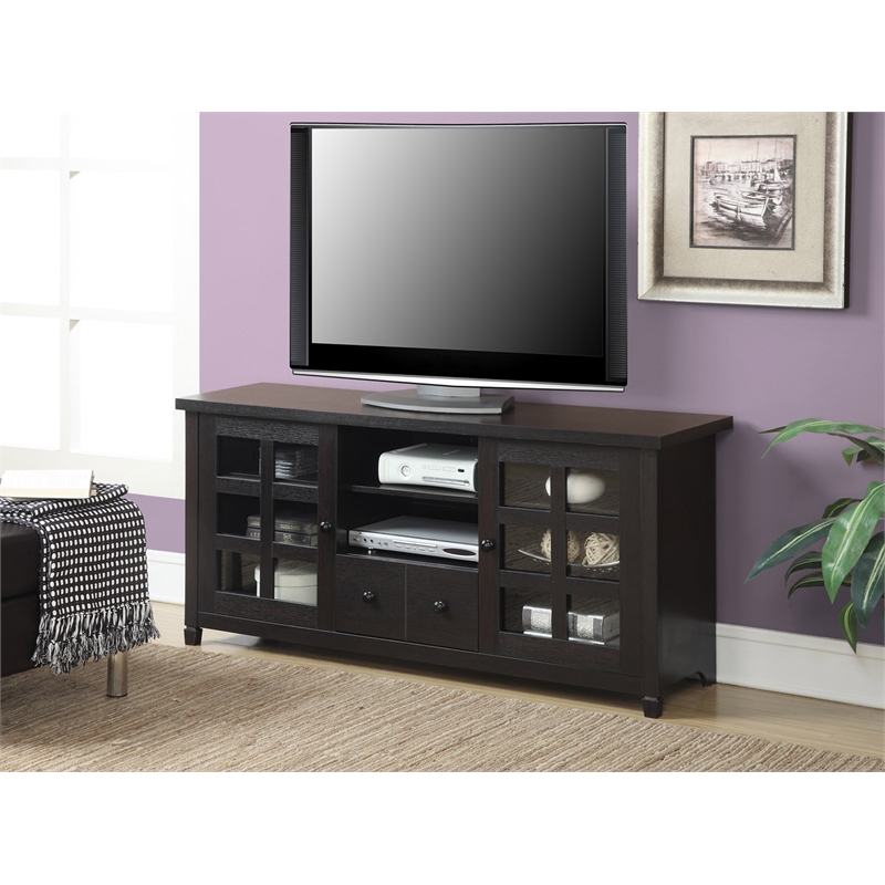 Convenience Concepts Newport Park Lane TV Stand in Espresso Wood Finish