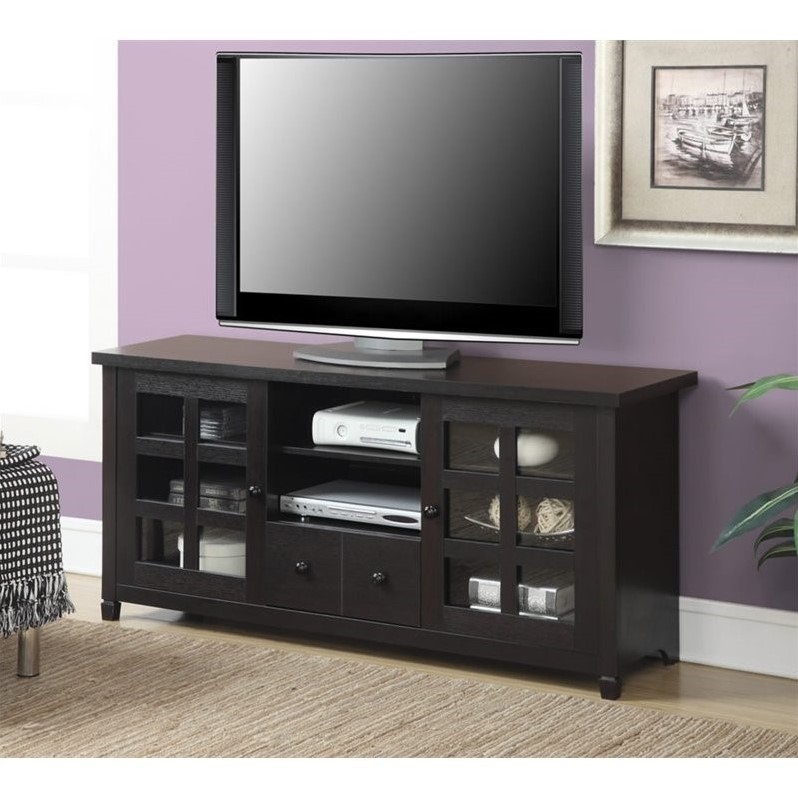 Convenience Concepts Newport Park Lane TV Stand in Espresso Wood Finish ...