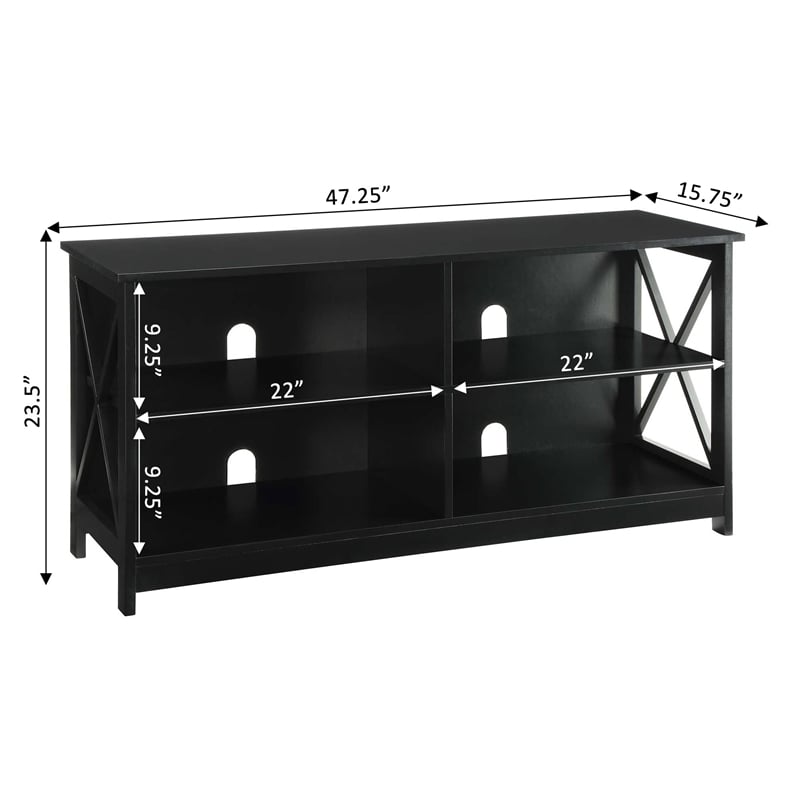 Convenience Concepts Oxford TV Stand in Black Wood Finish with Shelves