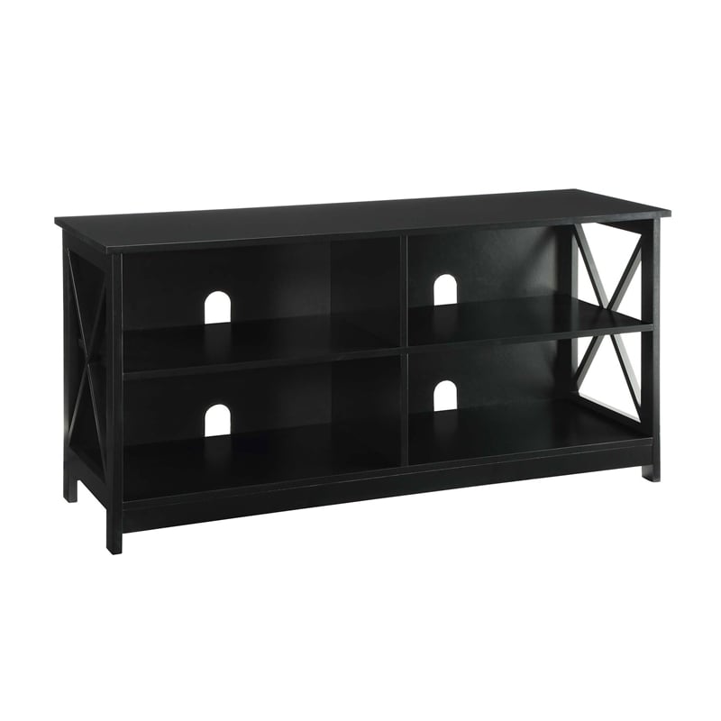Convenience Concepts Oxford TV Stand in Black Wood Finish with Shelves