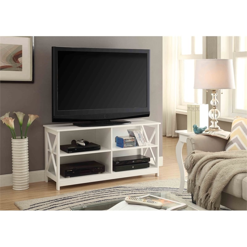 Convenience Concepts Oxford TV Stand in White Wood Finish with Shelves