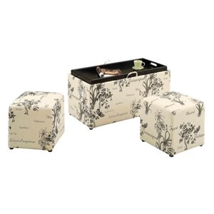 sheridan storage bench with ottomans in multi-color botanical fabric