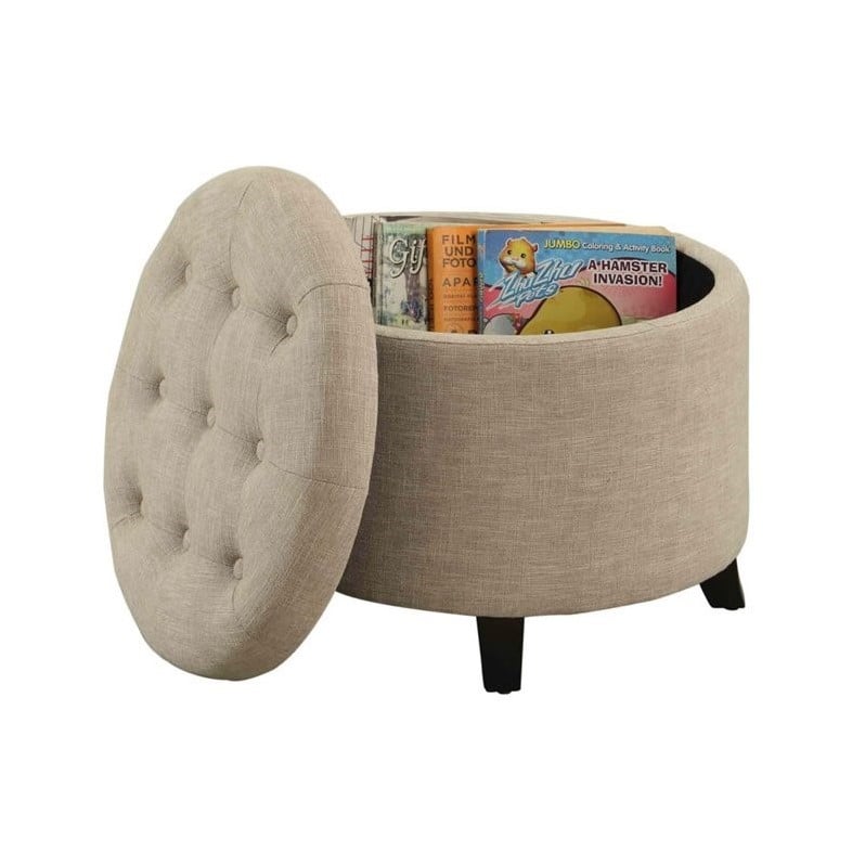 Designs4Comfort Round Ottoman in Off White Tan Upholstery with