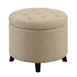 Designs4Comfort Round Ottoman in Off White Tan Upholstery with Wood Legs
