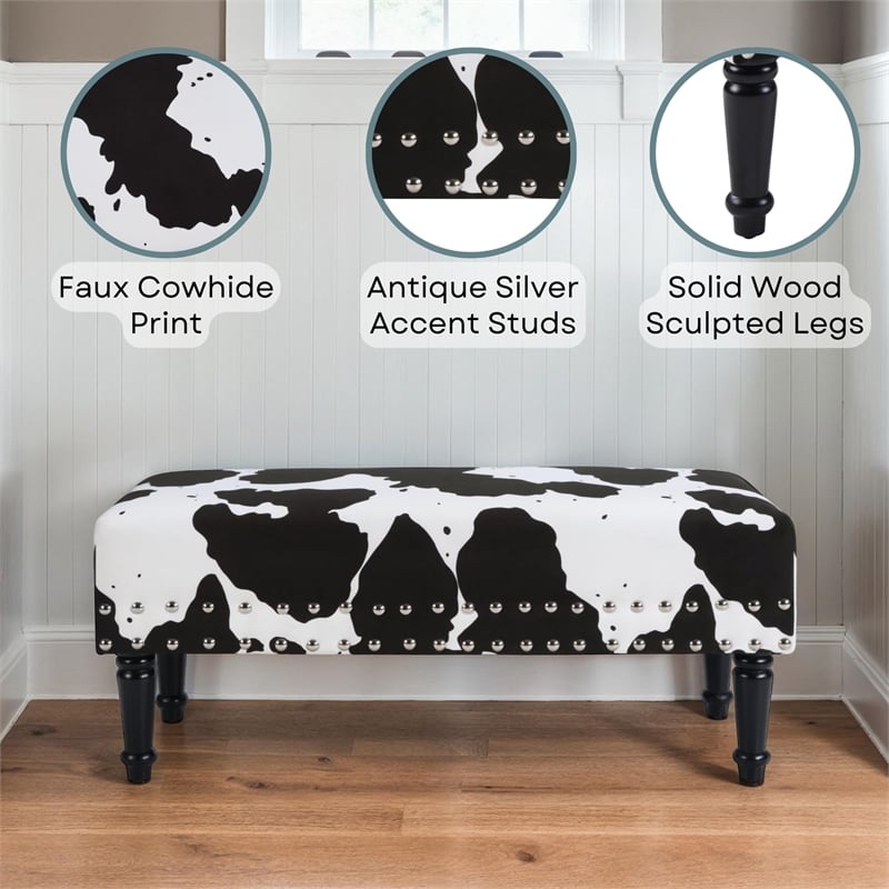 Designs4Comfort Faux Leather Multi-Color Cowhide Bench with Nailheads