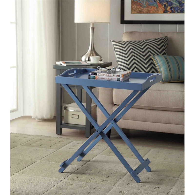 Convenience Concepts Designs2Go Folding Tray Table in Blue Wood Finish