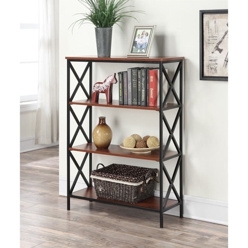 Tucson Four Tier Bookcase in Black Metal and Cherry Wood Finish With