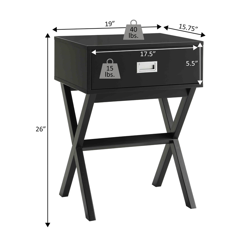 Convenience Concepts Designs2Go Landon End Table in Black Wood Finish