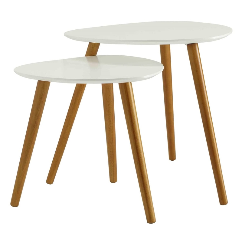 Convenience Concepts Oslo Nesting End Tables in White and Natural Wood Finish