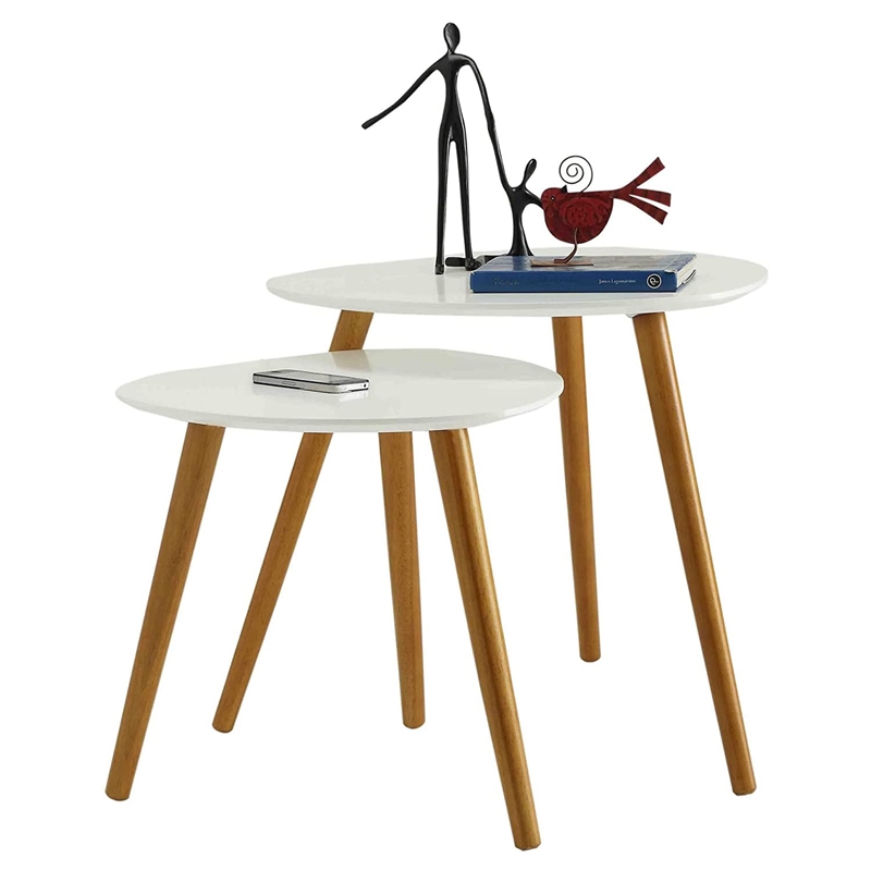 Convenience Concepts Oslo Nesting End Tables in White and Natural Wood Finish