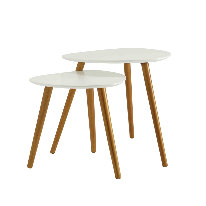 Convenience Concepts Oslo Nesting End Tables in White and Natural Wood Finish