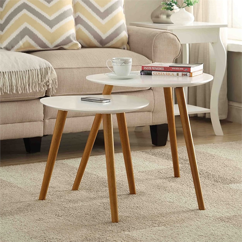 Convenience Concepts Oslo Nesting End Tables in White and Natural Wood Finish