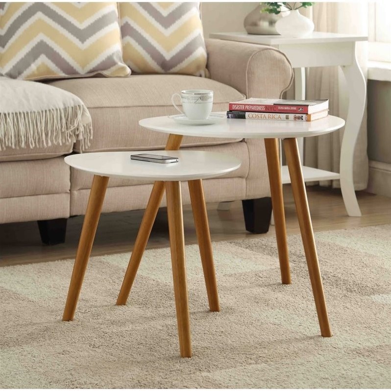 Convenience Concepts Oslo Nesting End Tables in White and Natural Wood