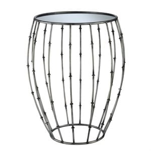 Round Mirror Accent Table in Pewter