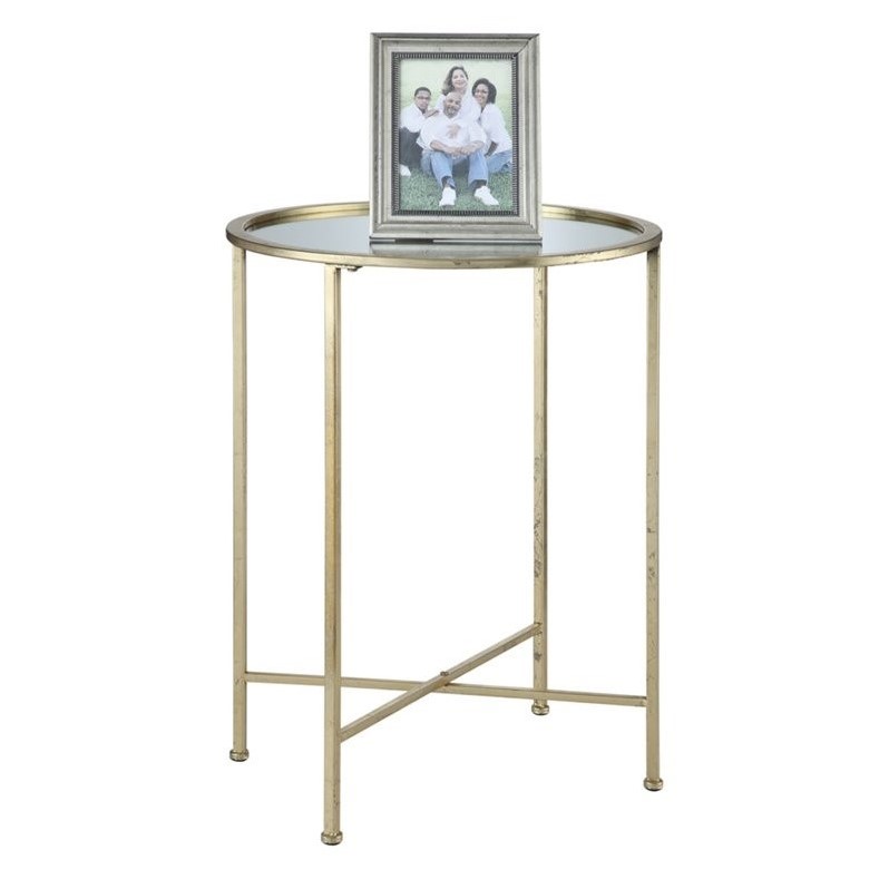 Convenience Concepts Gold Coast Julia Mirrored End Table in Gold Metal