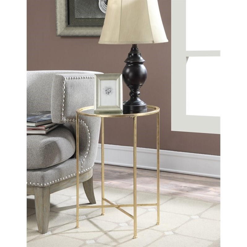 Convenience Concepts Gold Coast Julia Mirrored End Table in Gold Metal