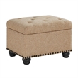Designs4Comfort 5th Avenue Storage Ottoman in Beige Tan Fabric & Nail Head Trim