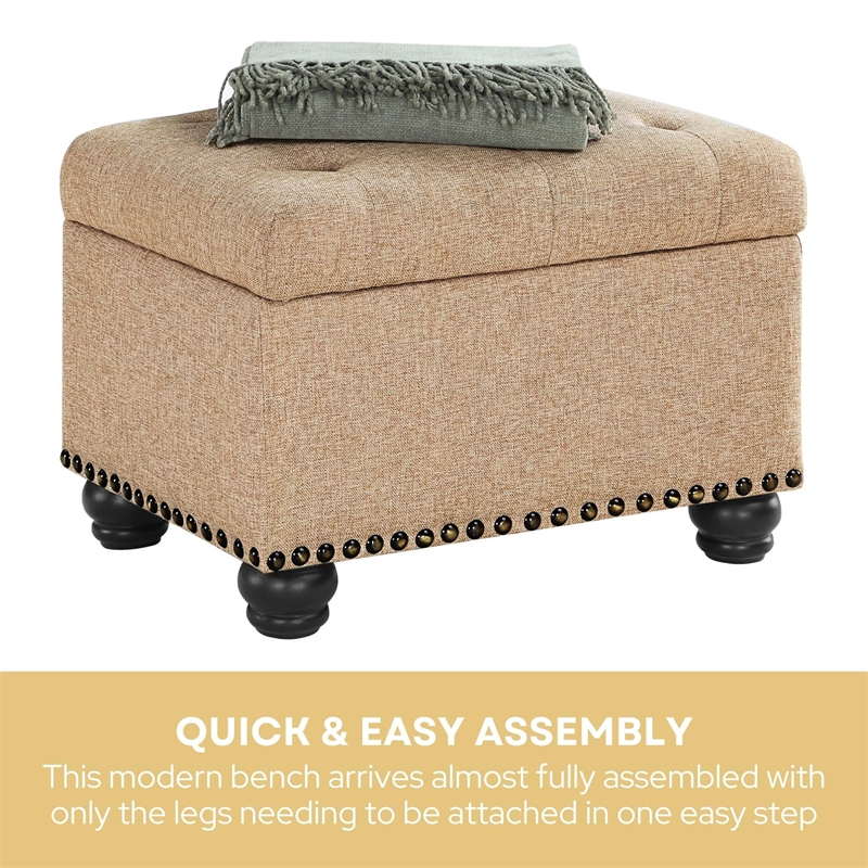Designs4Comfort 5th Avenue Storage Ottoman in Beige Tan Fabric & Nail Head Trim