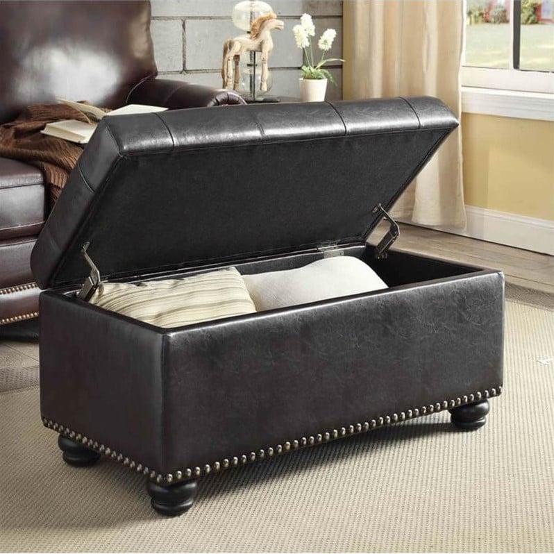 Convenience Concepts Designs4Comfort 7th Avenue Ottoman in Espresso Faux Leather