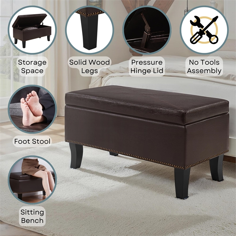 Convenience Concepts Designs4Comfort Winslow Ottoman in Espresso Faux Leather