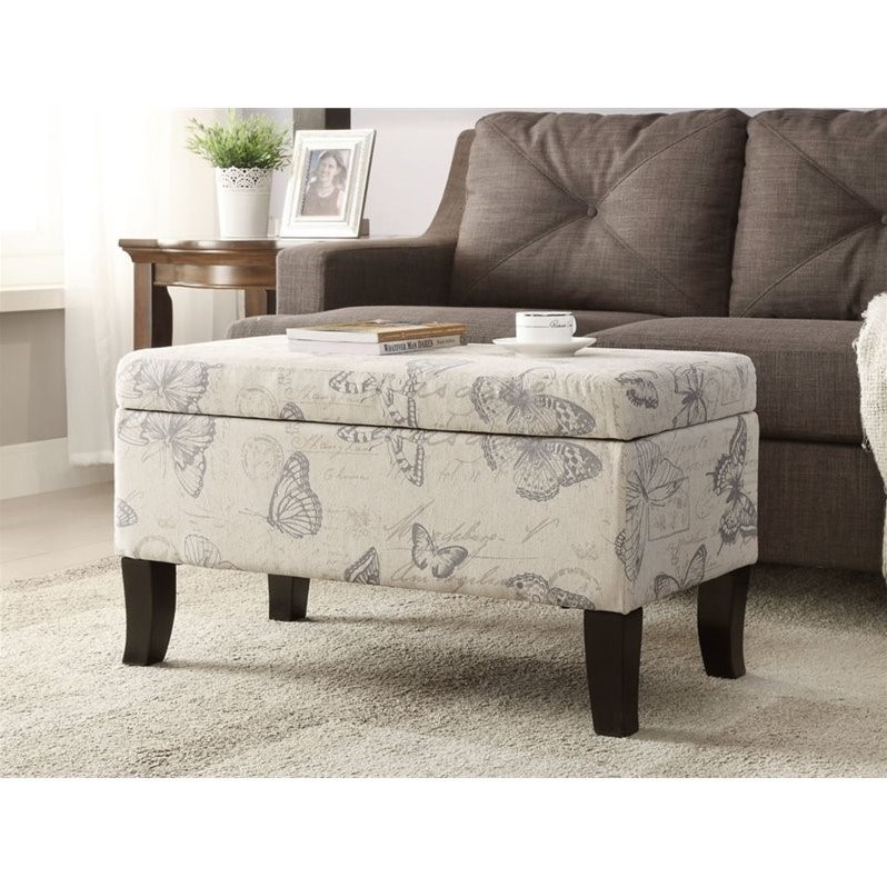 Designs4Comfort Winslow Ottoman in Butterfly Multi-color Print Fabric