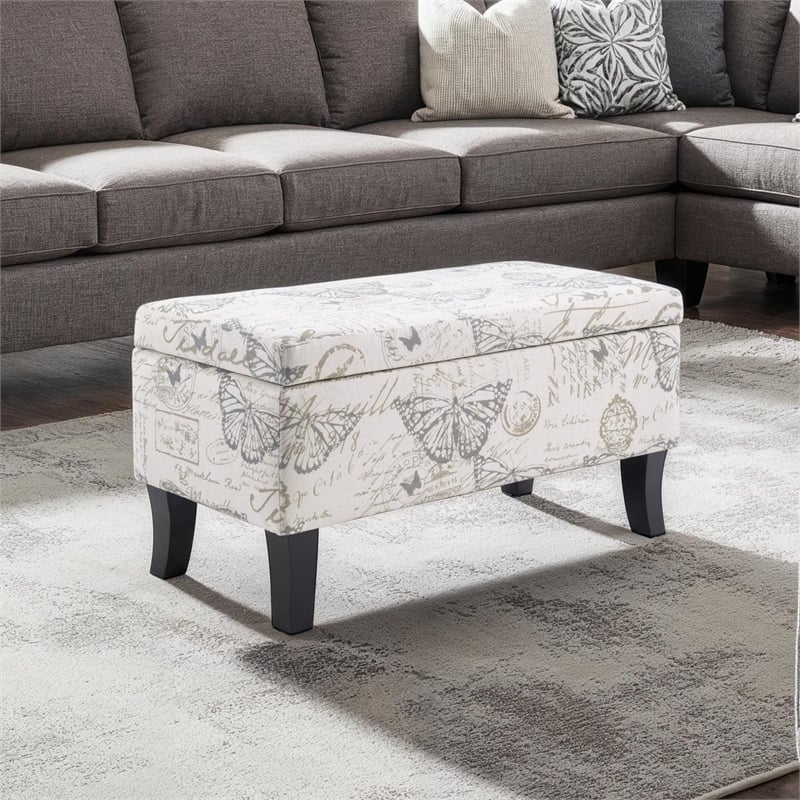 Designs4Comfort Winslow Ottoman in Butterfly Multi-color Print Fabric
